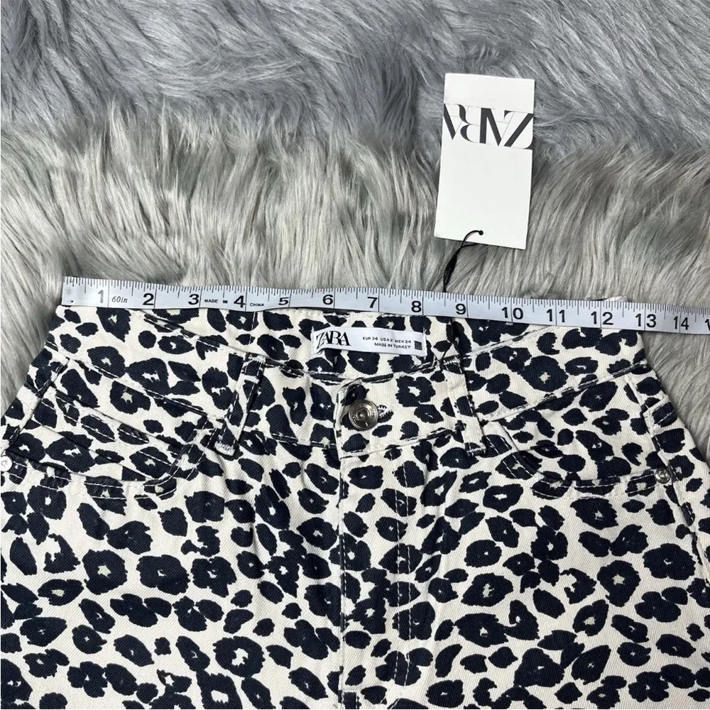 Zara Baggy Wide Leg Leopard Animal Print Jeans Cotton Size US 2